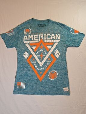 American Fighter Teal Full Graphic Spellout Crewneck T-Shirt